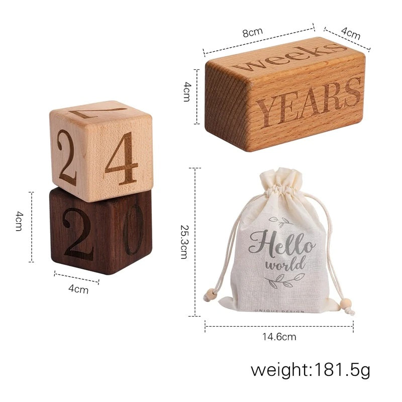 Baby Wooden Milestone Blocks with Bag