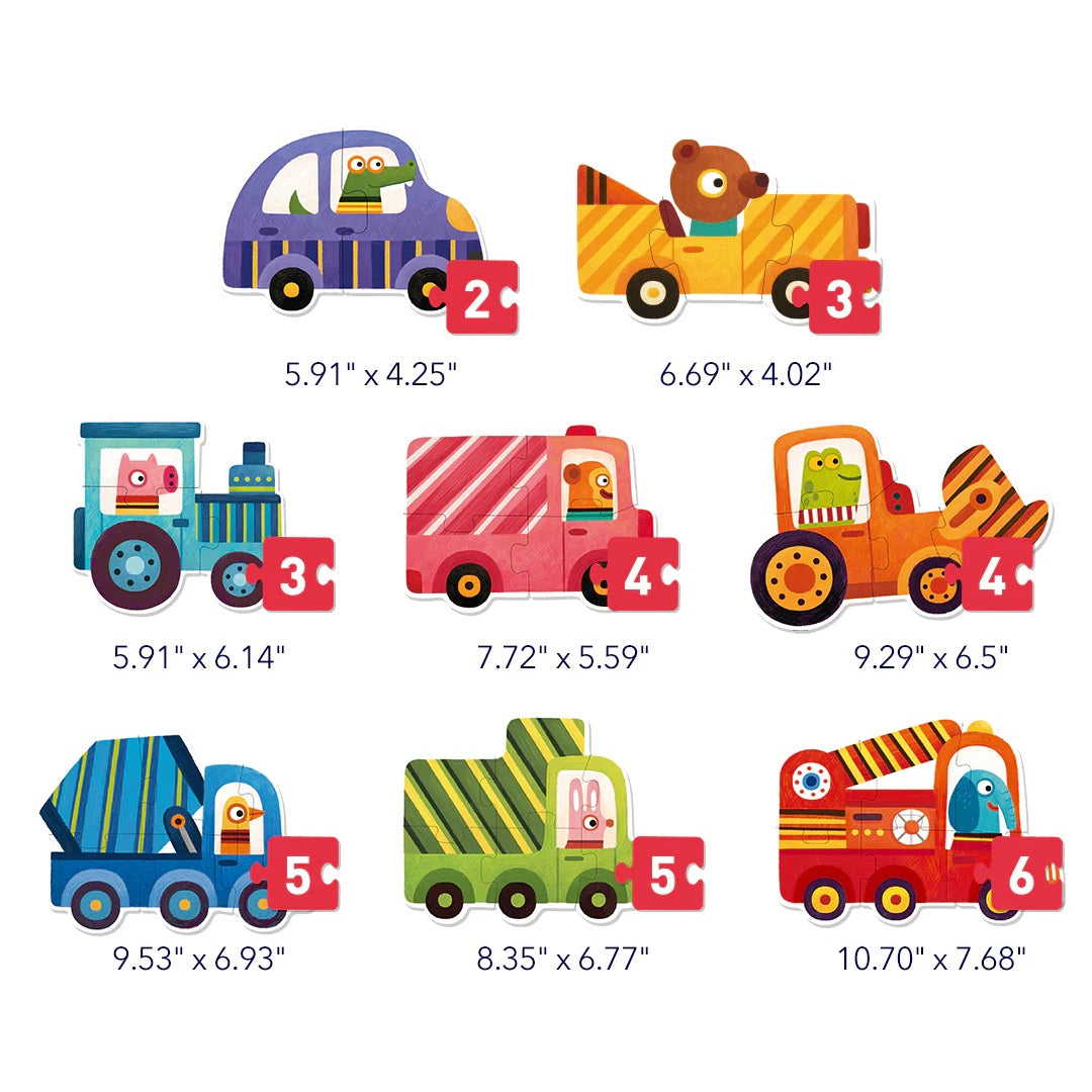 Mideer Level Up! Puzzles with Storage Bag - Level 1: Animals and Vehicles