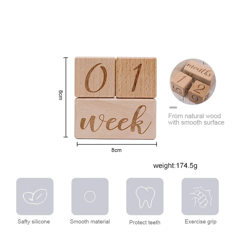Baby Wooden Milestone Blocks with Bag