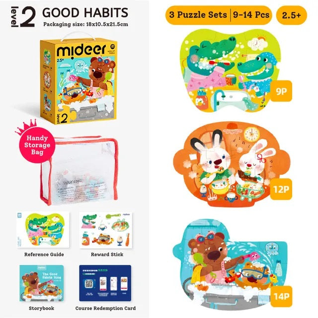 Mideer Level Up! Puzzles with Storage Bags - Level 2: Good Habbits