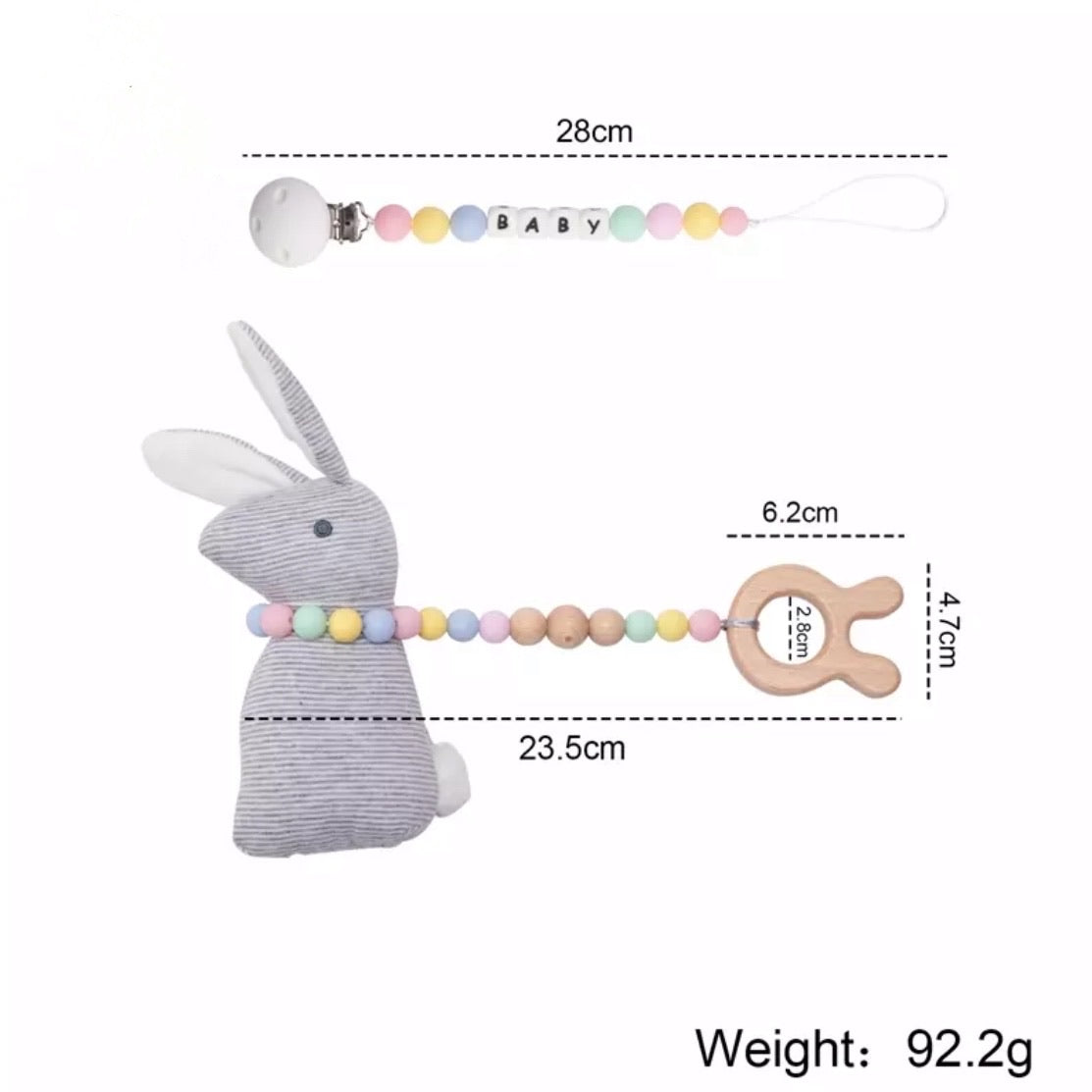 Personalised Bunny Rattle Dummy Chain Set