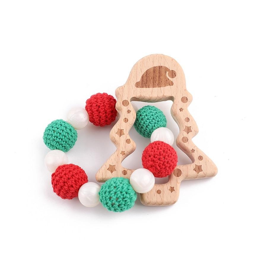 Wooden Christmas Baby Teether Rattle Set