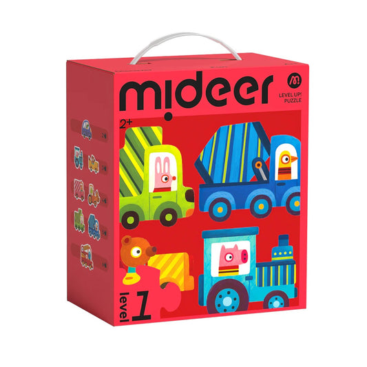 Mideer Level Up! Puzzles with Storage Bag - Level 1: Animals and Vehicles