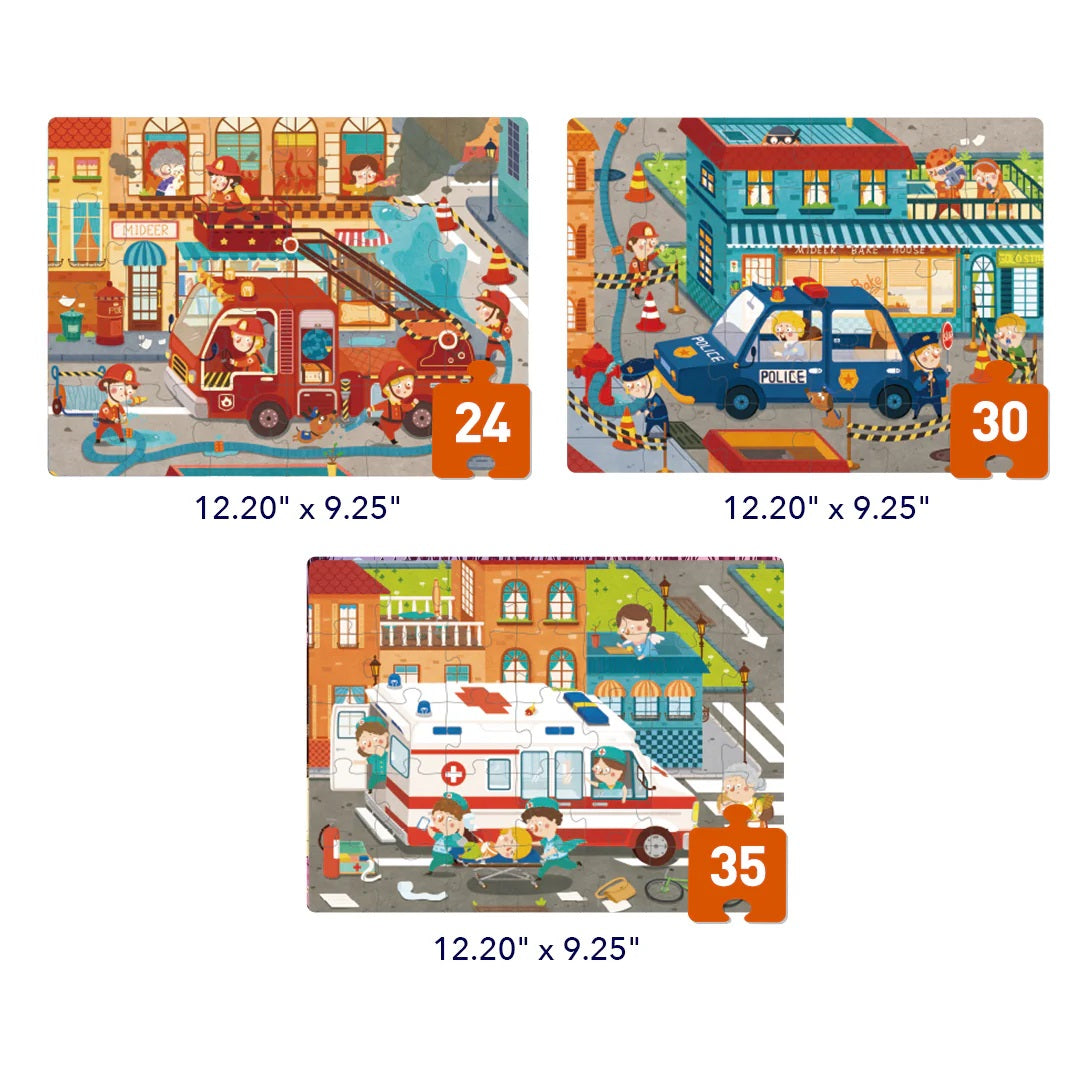 Mideer Level Up! Puzzles with Storage Bags - Level 3: Busy Community Helpers