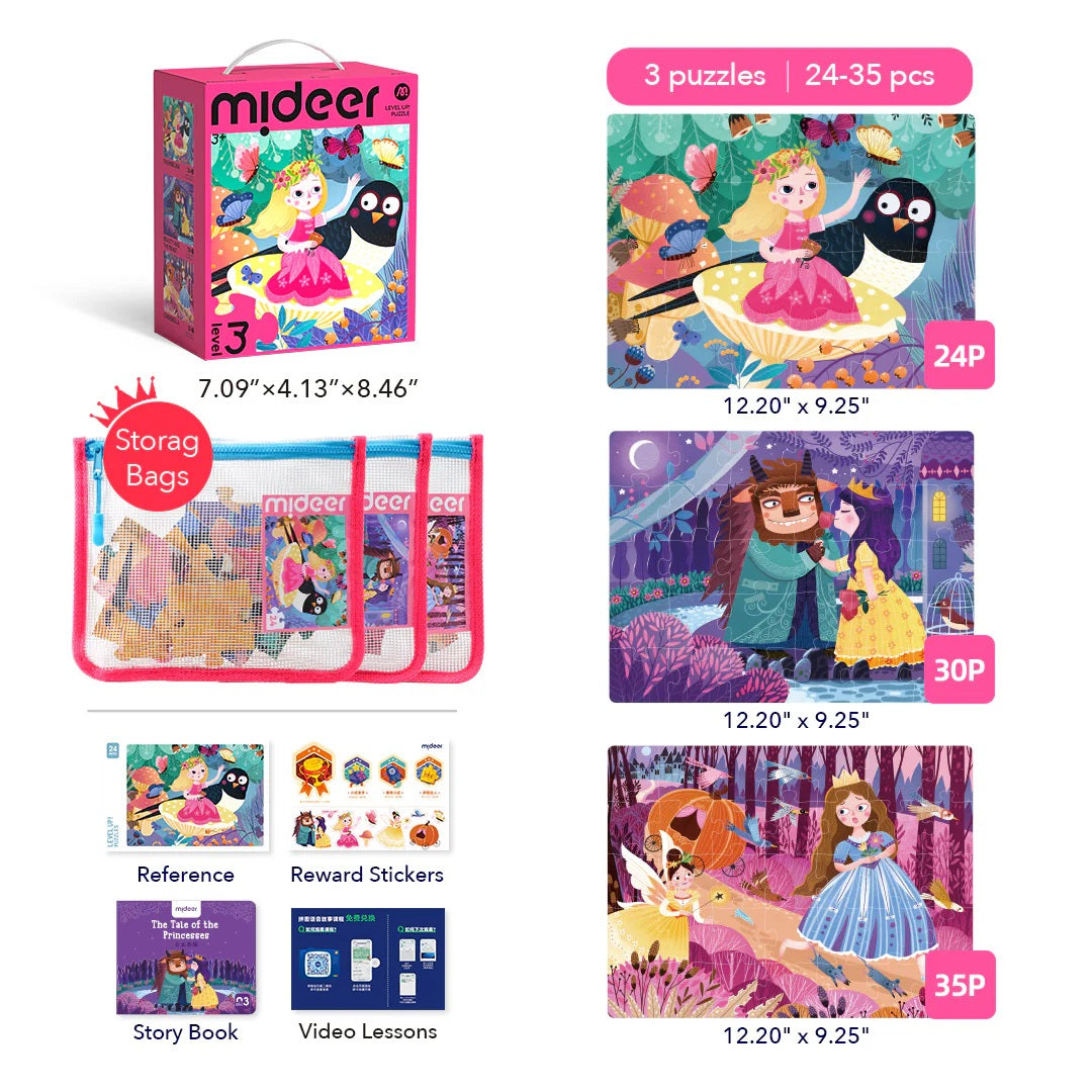 Mideer Level Up! Puzzles with Storage Bag - Level 3: Princesses