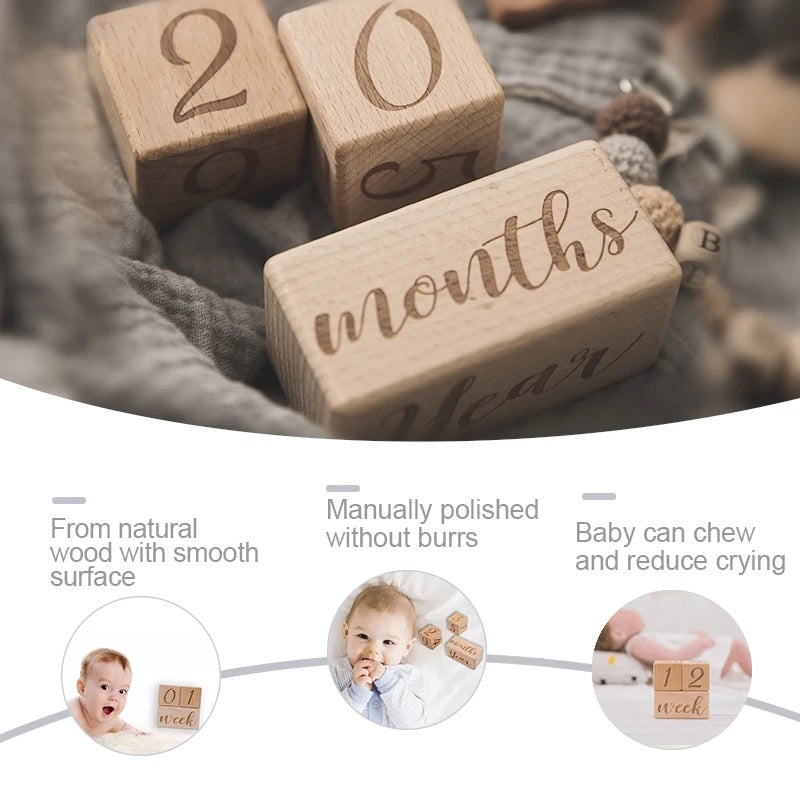 Baby Wooden Milestone Blocks with Bag