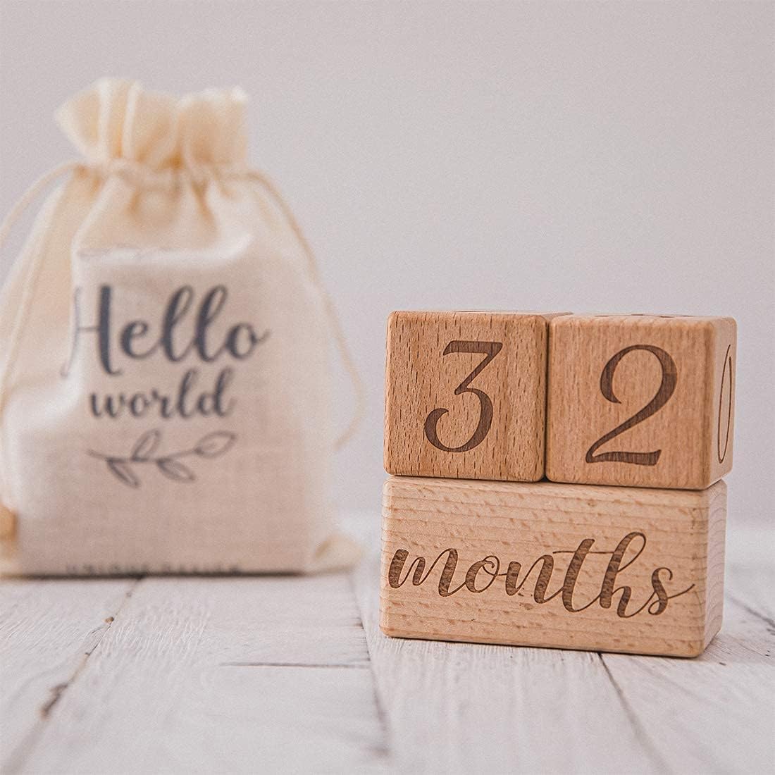 Baby Wooden Milestone Blocks with Bag