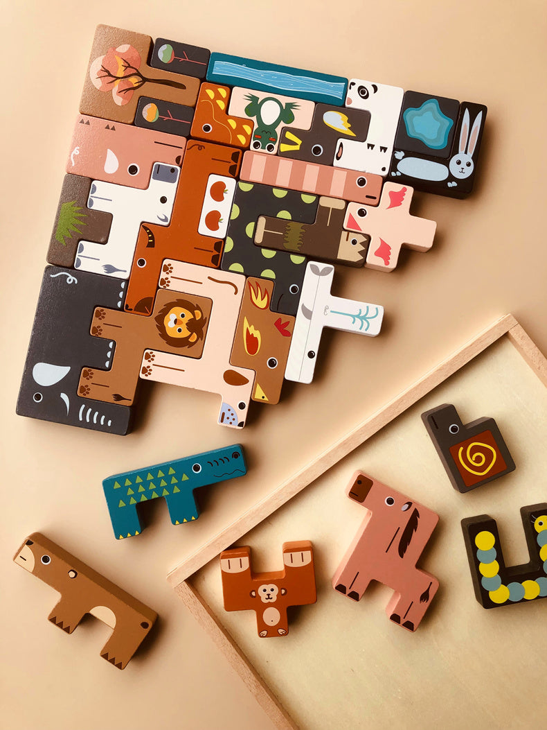 Wooden Animal Tetris Puzzle