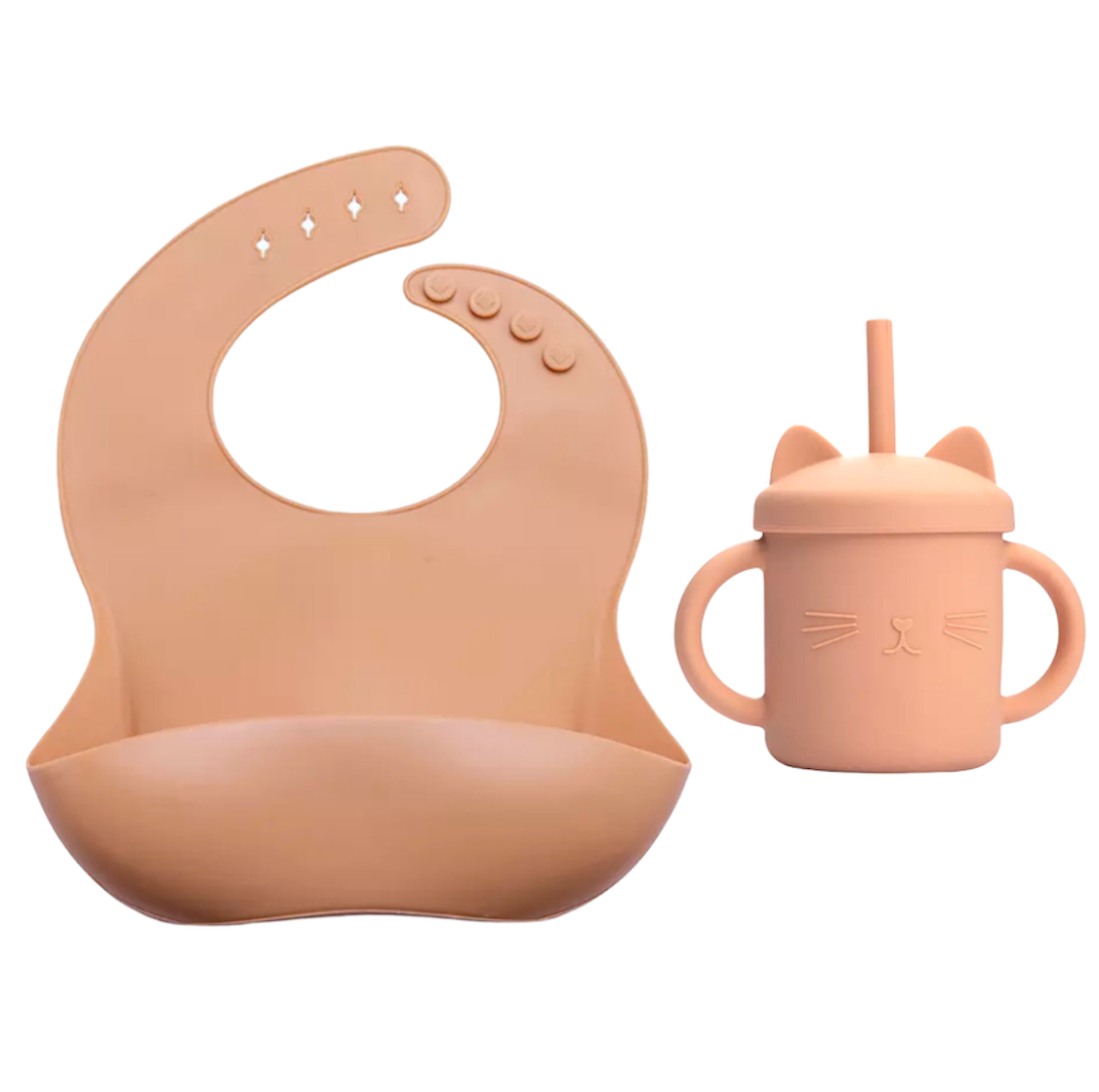 Silicone Cat Sippy Cup & Bib Set