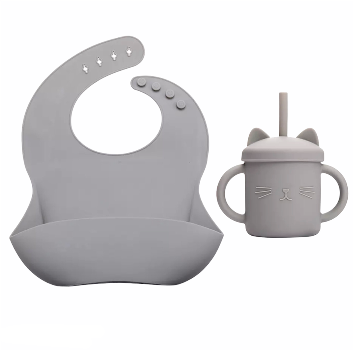 Silicone Cat Sippy Cup & Bib Set