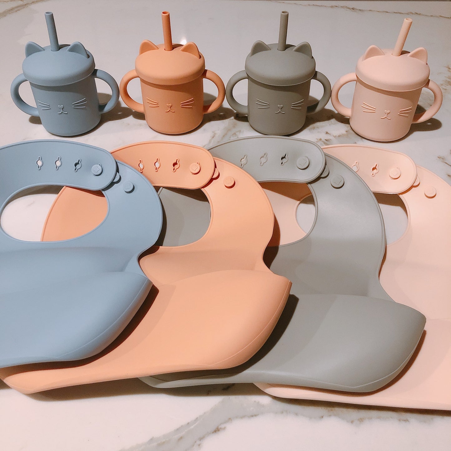 Silicone Cat Sippy Cup & Bib Set